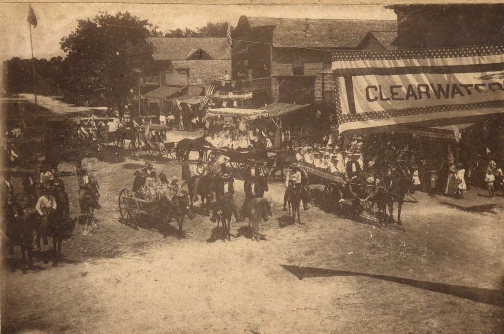 The Fourth of July, 1894- What was probably most of the people in town gather to celebrate at the intersection of Cleveland Street and Fort Harrison Avenue in wagons and on foot. 