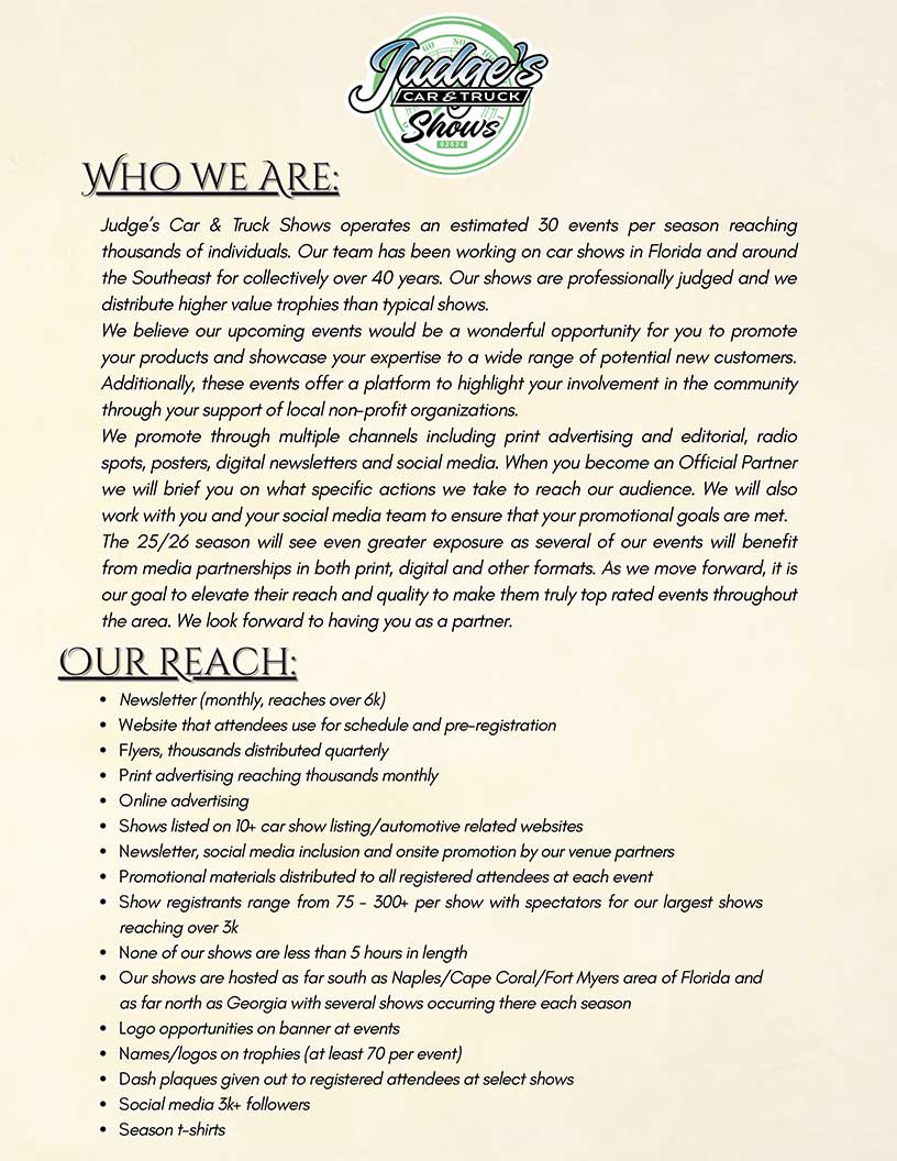 Sponsor the car show at Clearwater Historical